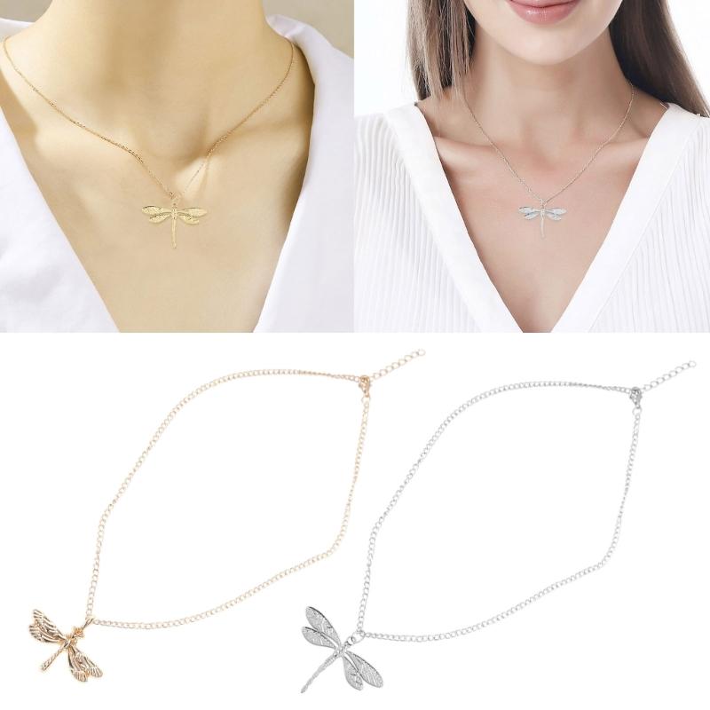 Elegant Zircon Dragonflies Pendant Necklace with Comfortable Fit Sturdy Alloy Charm Chain for Stylish Women Daily Use