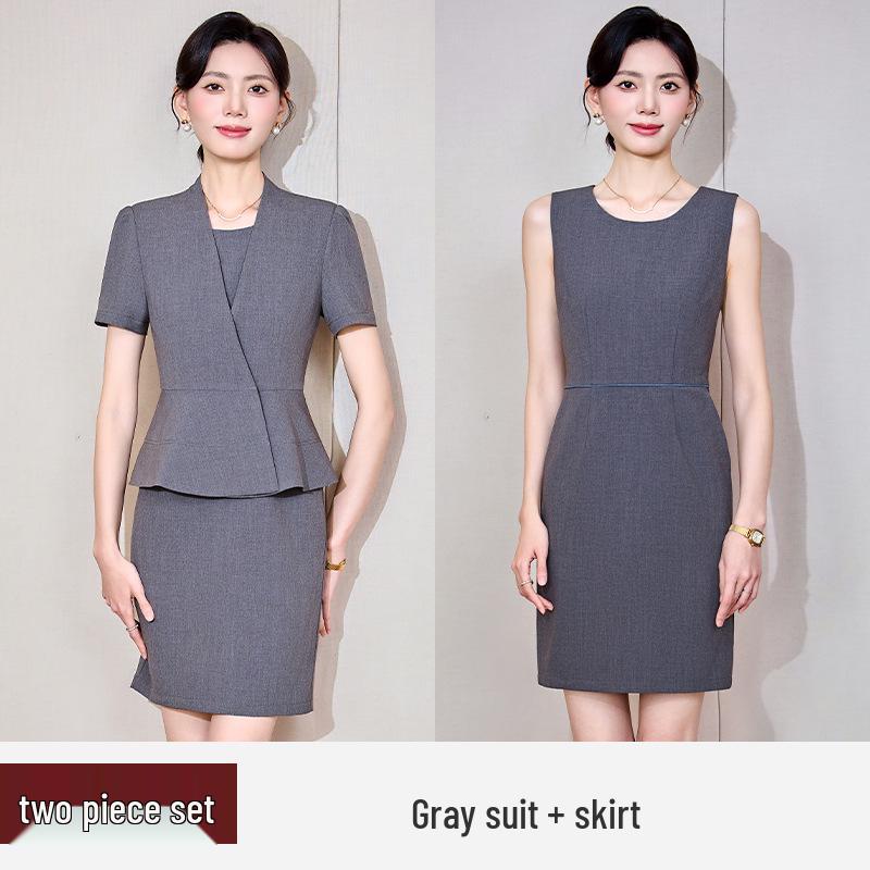Elegant Women's Summer Short-Sleeved Suit Dress for Professional Settings