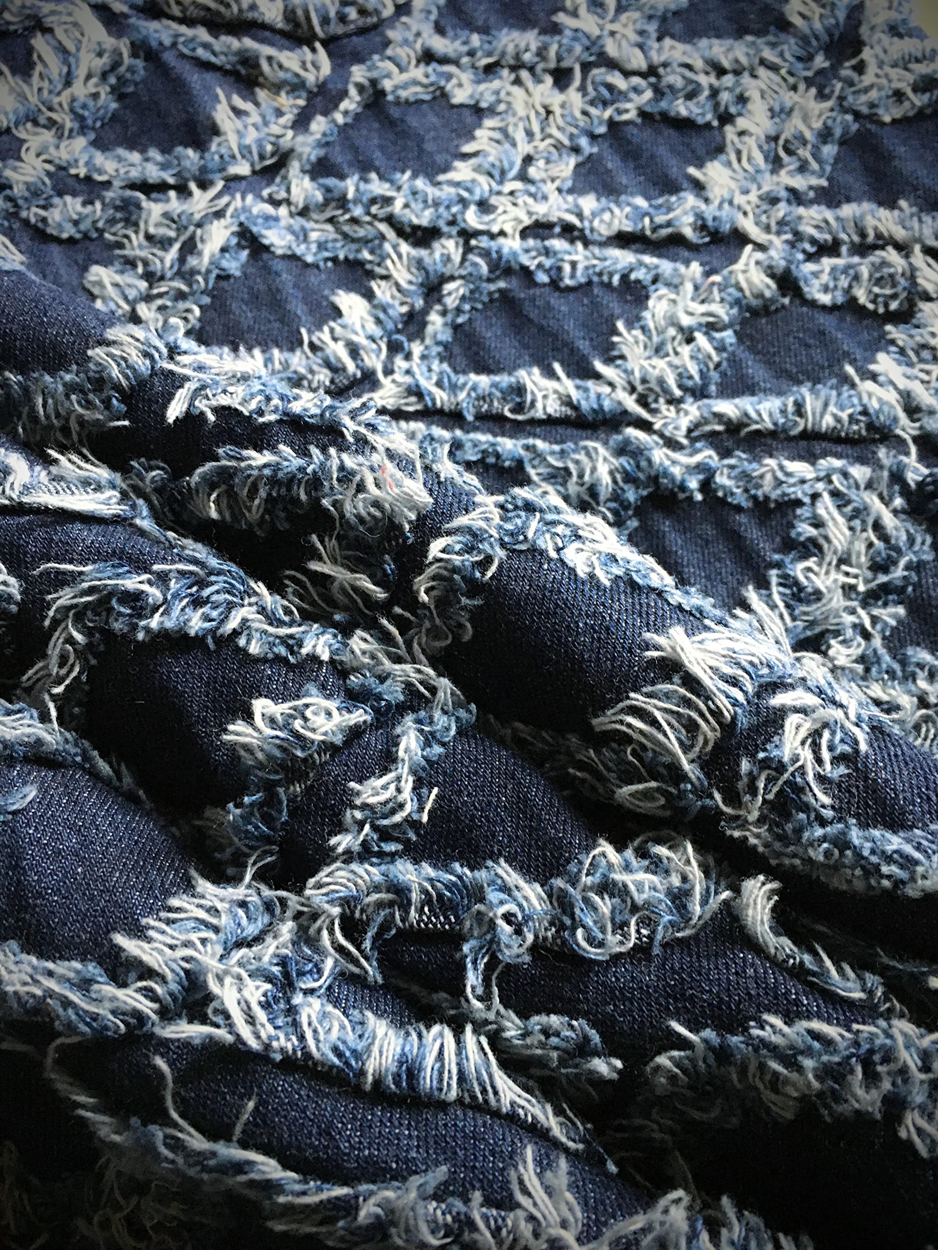 

Fringe Diamond Denim Handmade Denim Thin Cotton Denim Fabric Scraps Fabric, Remnants, Fabric, (Dark Navy, 50cm)
