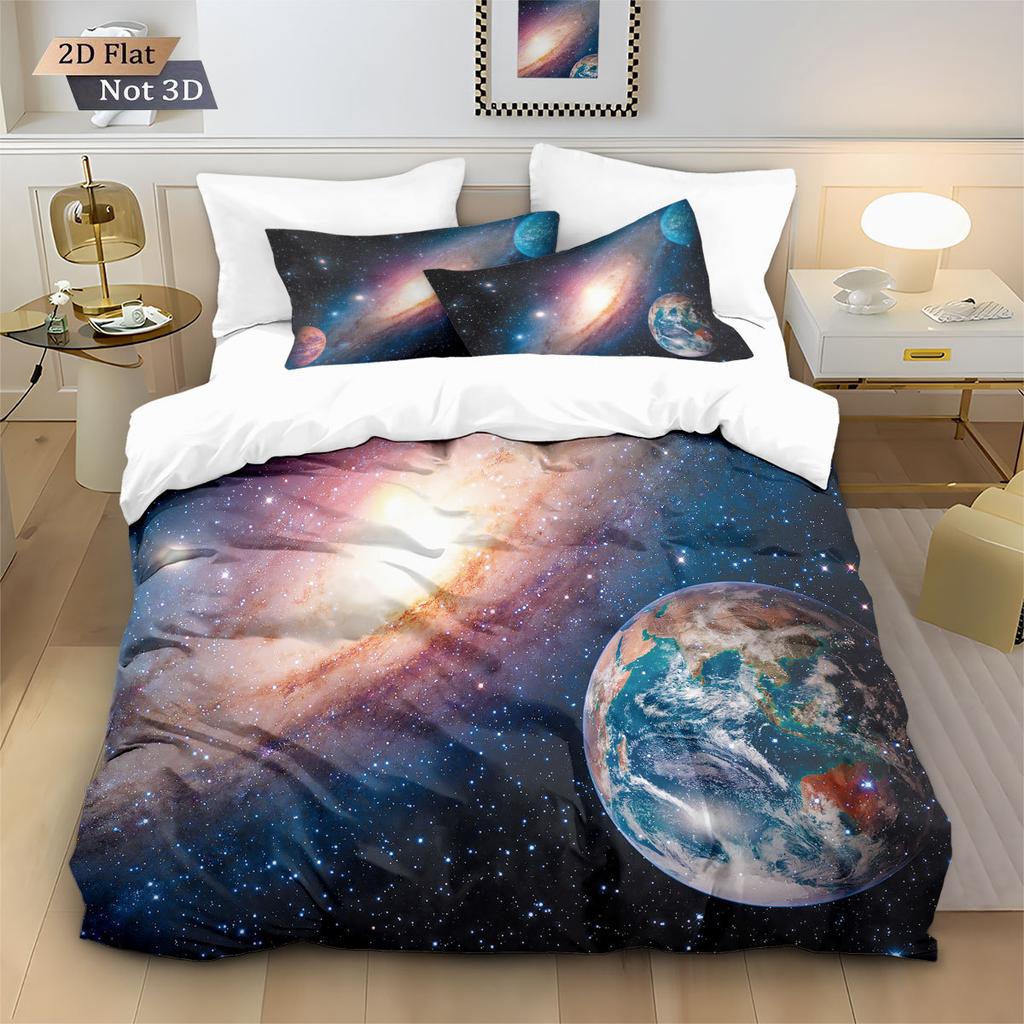 Space And Universe Quilt Cover 3D Printed Galactic Starry Sky Bedding Set Bedroom Decoration With Zipper Single Twins Large Size