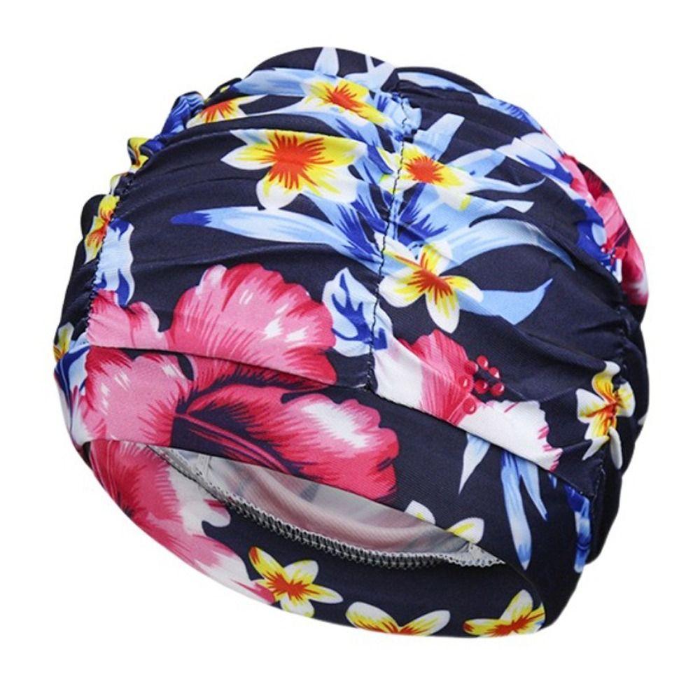 Printed Fabric Hot Spring Swimming Cap Quick Drying Bathing Cap Oversized Swimming Cap  Summer
