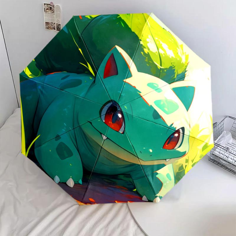 Piplup and Bulbasaur  pattern, automatic folding umbrella, portable and foldable design, 8 ribs, a Christmas or birthday gift.
