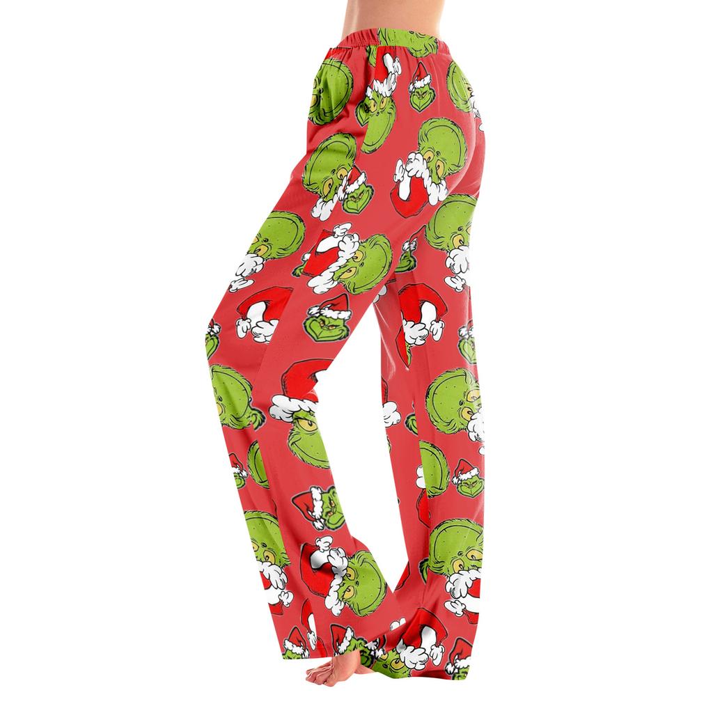 Adult Fashion Loose Christmas Printed Casual Pants Home Pajama Pants (No Drawstring)