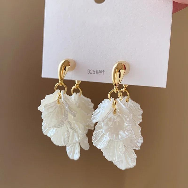 Korea New Design Fashion Jewelry Resin Shell Fringe Front And Back Earrings Elegant Women Beach Party Accessories