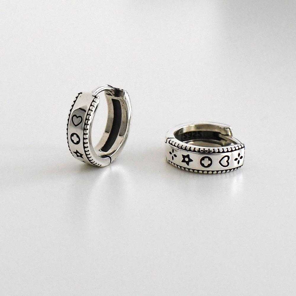 925 Sterling Silver Vintage Earrings For Women Trendy Simple Retro Round Heart Earring Jewelry Prevent Allergy Party Accessories