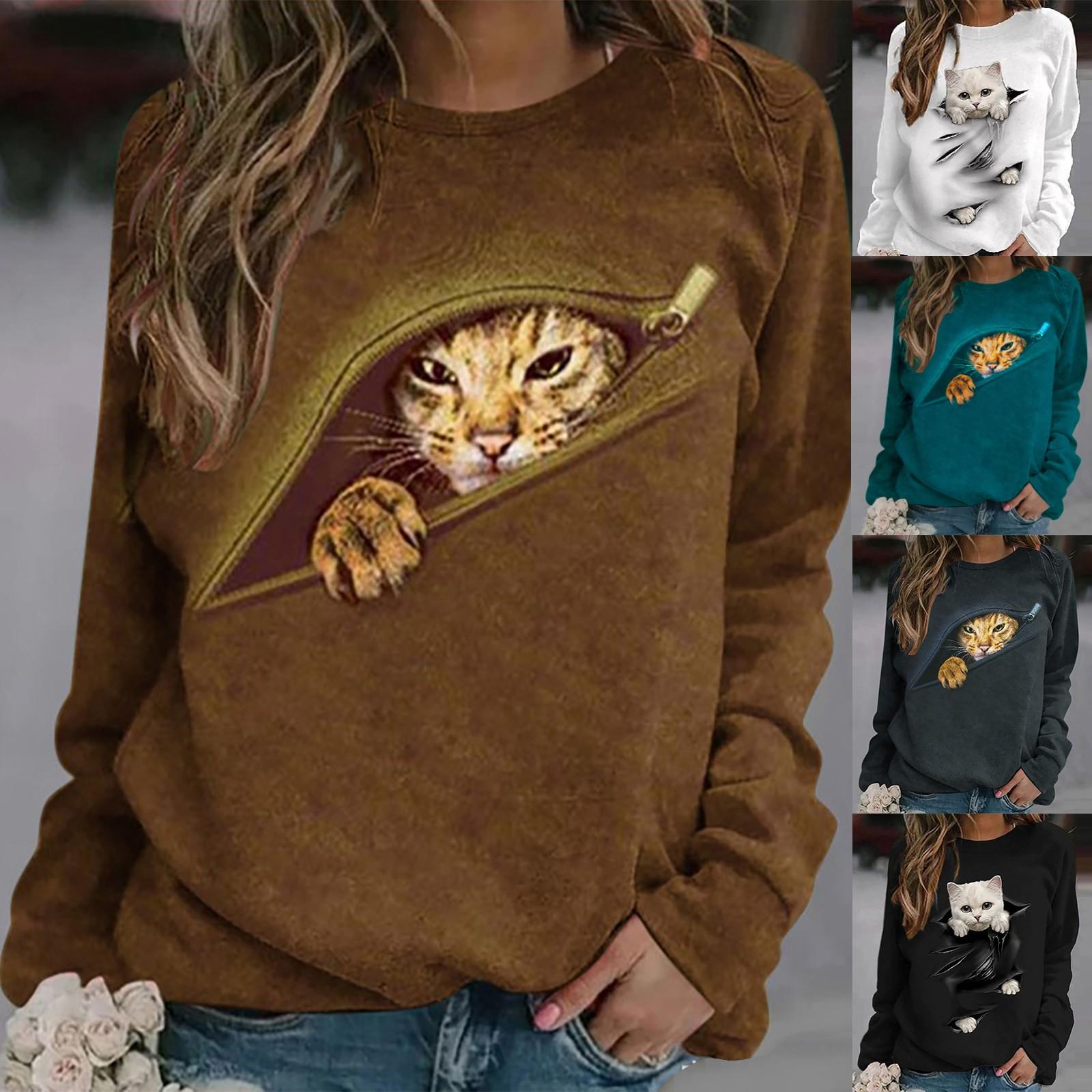 

Женский модный пуловер с длинным рукавом, свободная посадка, Повседневная толстовка с круглым вырезом и принтом