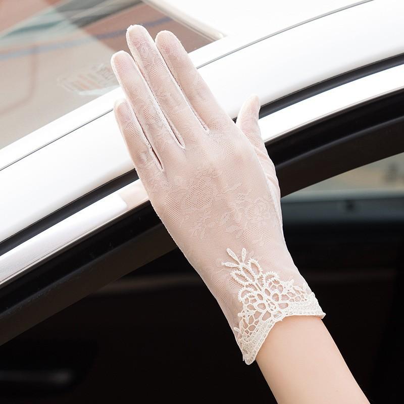 Spring and Summer Women's Sun Protection Gloves Lace Flowers Lightweight Driving Breathable Outdoor Sunshade Cycling Touch Screen Gloves
