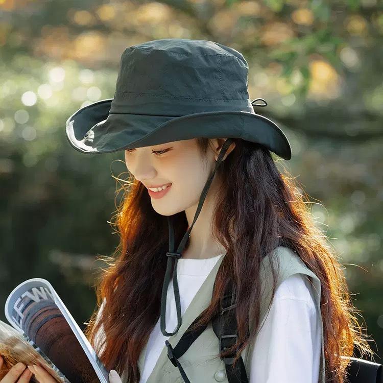 New hat women's summer UV protection sun protection mountaineering outdoor quick drying bucket hat windproof rope sun hat