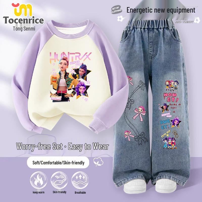 Set Hanorac Fete Vânătoare de Demoni K-Pop Toamnă/Iarnă - Ținută Casual Două Piese pentru Copii