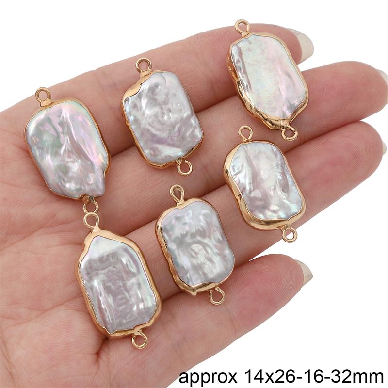 Natural Freshwater Pearls Irregular Gold Edging Double Hanging Pendants For DIY Necklace Bracelet Earrings Jewelry Making