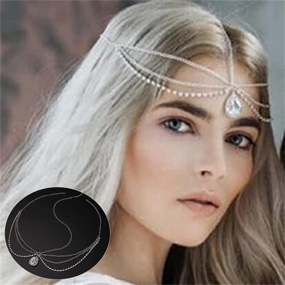 Gold Color Turban Headwear Head Chain Wedding Jewelry Crystal Rhinestone Water Drop Pattern