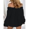 Elegant Fashion Casual Off-the-shoulder Women Blouse Long Sleeved Loose Simple Ruffled Shirt Office Ladies Tops Solid Color Tops