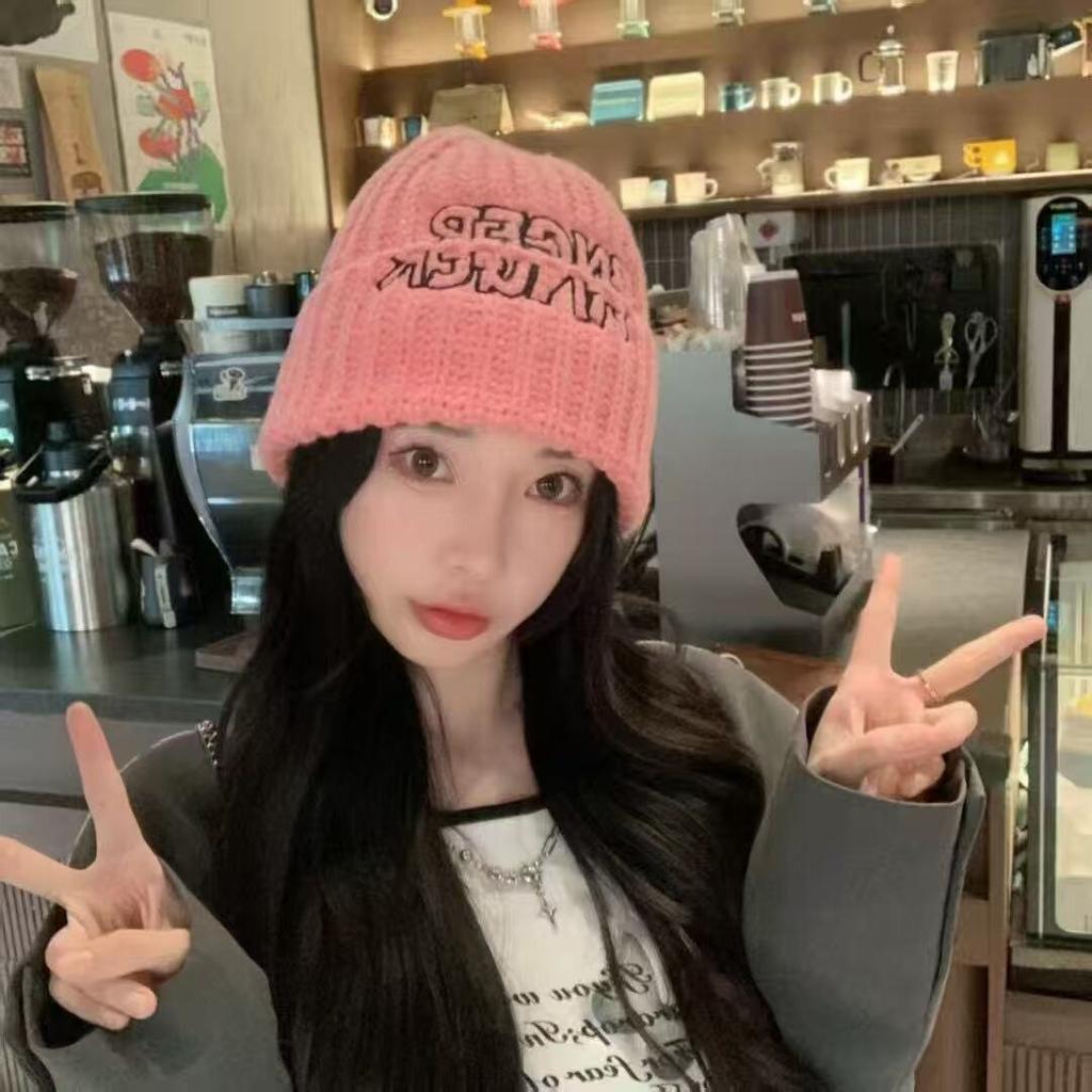 English Alphabet Embroidery Knitted Wool Hat Women's Hat Fashion Versatile English Alphabet Splicing Hat Women's