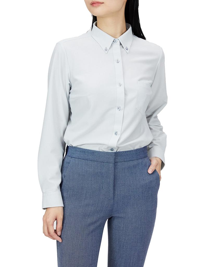 Smart Biz Dress Stretchy for Easy Soft to the Super Size 05 Gray Size M Women's Shirt, No-Iron, Comfortable, Movement, Touch, Quick-Drying, (Stripe),