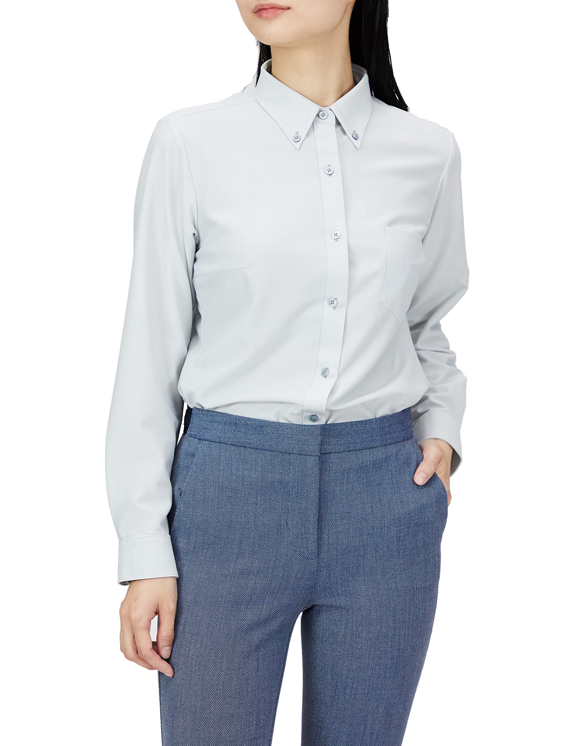 

Smart Biz Dress Stretchy for Easy Soft to the Super Size 05 Gray Size M Women s Shirt, No-Iron, Comfortable, Movement, Touch, Quick-Drying, (Stripe),