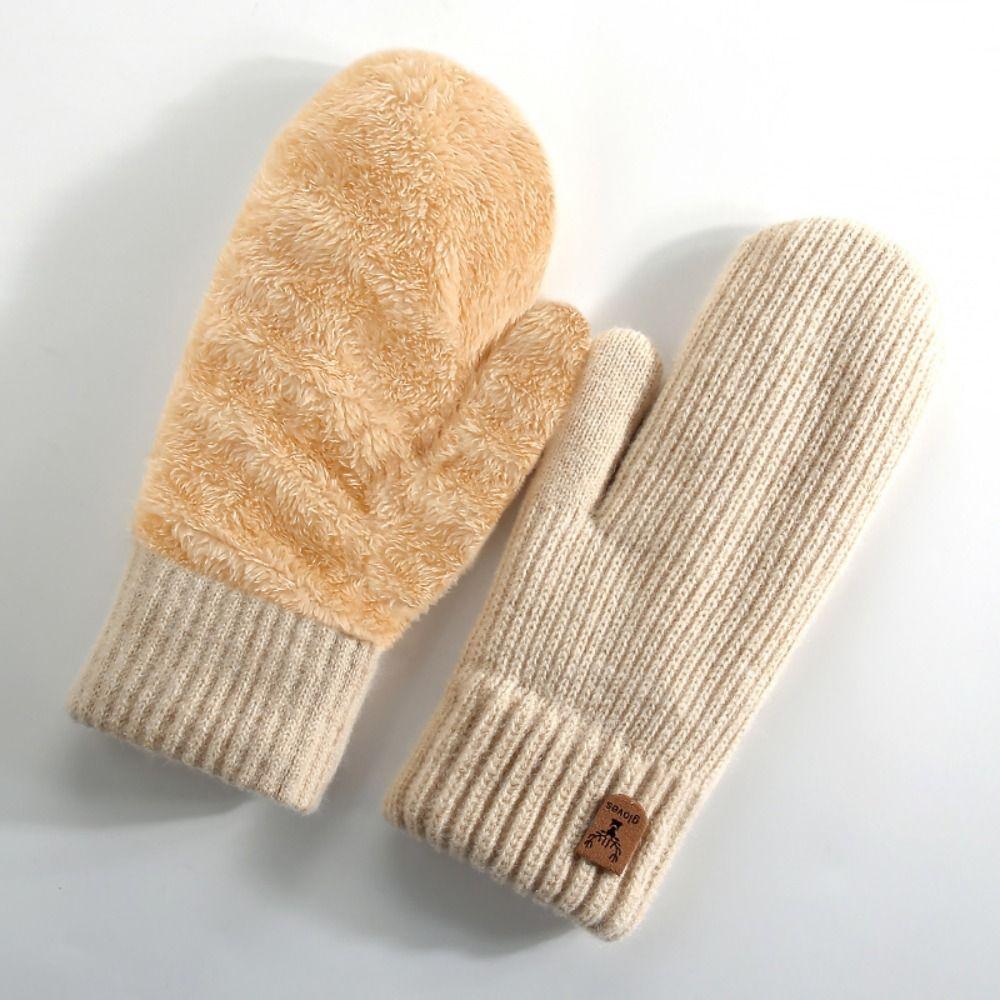 Plush Thickened Warm Finger Mittens Double Layer Warm Knitted Gloves Fashion Gloves Cold Outdoor