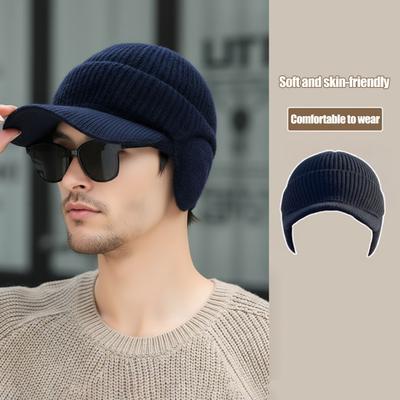 Strickmütze mit Ohrenschützern, einfarbig, Stretch-Passform, warm, atmungsaktiv, aus Strickmaterial, Kopfbedeckung für Outdoor-Sportarten, Winteraccessoires