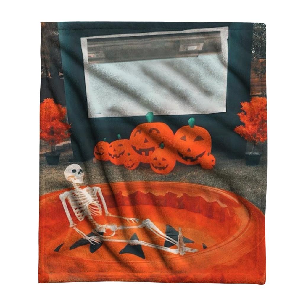 Halloween Themed Soft Plush Blanket Featuring Pumpkin Face Pattern Lightweight Cozy Throw for Seasonal Home Decoration and Comfort Use