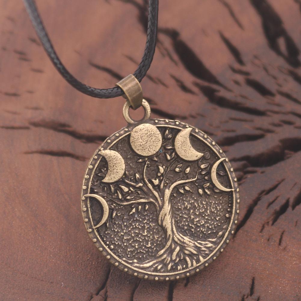 Nordic Aoding Tree of Life Alloy Pendant Vintage Moon and Sun Totem Tarot Necklace
