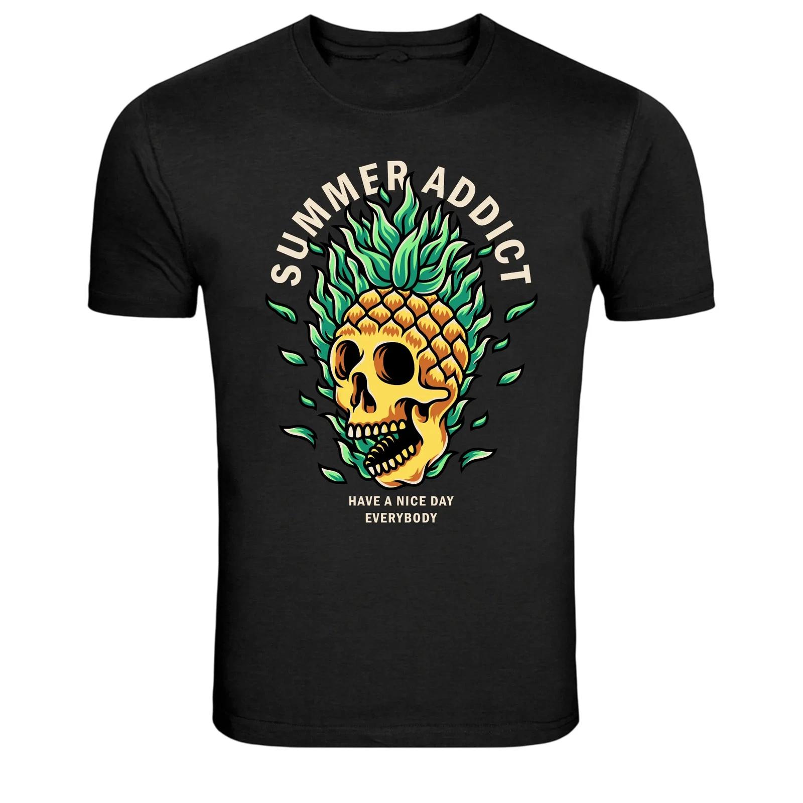 Summer Addict Pineapple Skull Tropical Graphic T-Shirt M