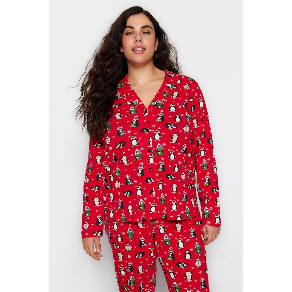 Navy Blue Patterned Knitted Pajama Set Tbbaw24ai00002