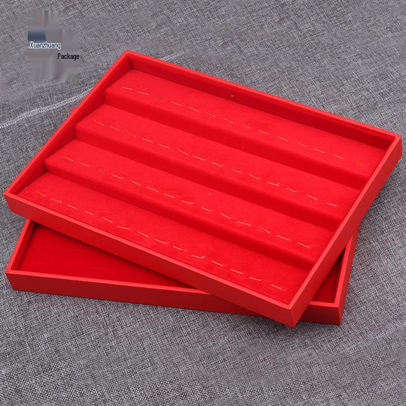 Red Jewelry Display Tray for Rings, Necklaces, Bracelets, and Earrings