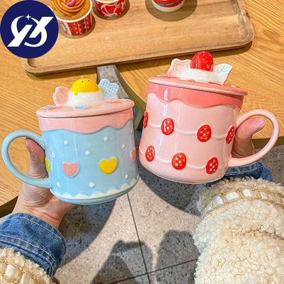 400 ml Keramik-Kaffeetasse, Erdbeer-Wasserbecher mit Deckel und Löffel, Erdbeer-Teetasse, Wasserflasche, Porzellanbecher, Kaffeetassen