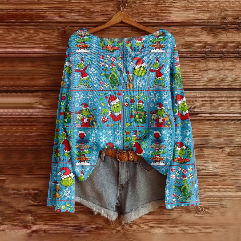 Women's Fashion Long Sleeve Christmas Snowman Snowflake Print Jacket Cardigan