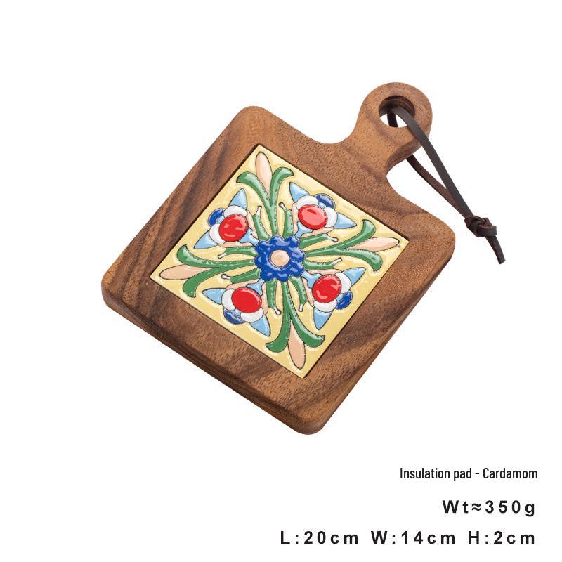 Acacia Wood Flower Tile Trivet: Wooden Anti-Scald Heat Insulation Pad for Dining Table and Ceramic Tableware.