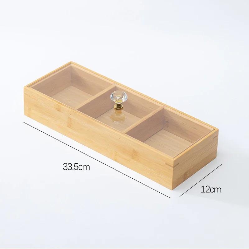Bamboo Divided Nut Storage Tray Wooden Dried Fruit Candy Serving Trays with Lid Snack Dim Sum Platter for Parties Family