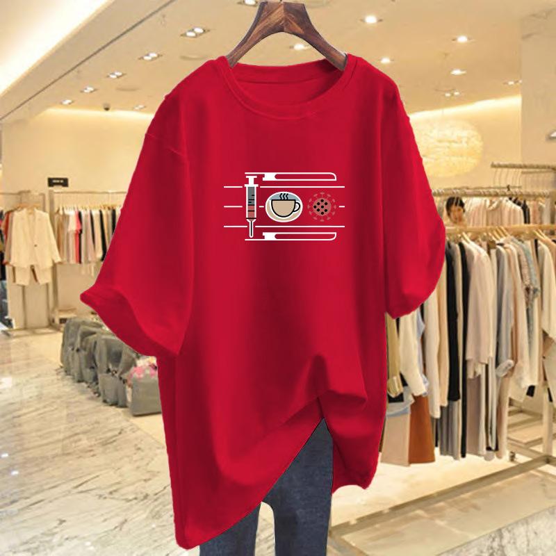 Cotton Printed T-shirt Women's Summer New Printed Short-sleeved Top Women's Supply T-shirt Medium and Long