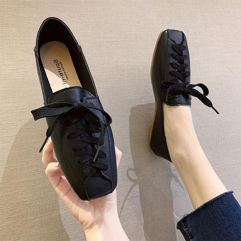 Fashion ZANPACE Casual Square Toe Platform Shoes New Spring Lace-Up PU  Loafers Women Shoes 2025 Soft Flat with Leather Shoes Female