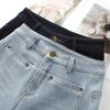 Women's 2024 Light Blue High-Waisted Retro Micro-Flare Jeans with Plus Velvet for Autumn/Winter