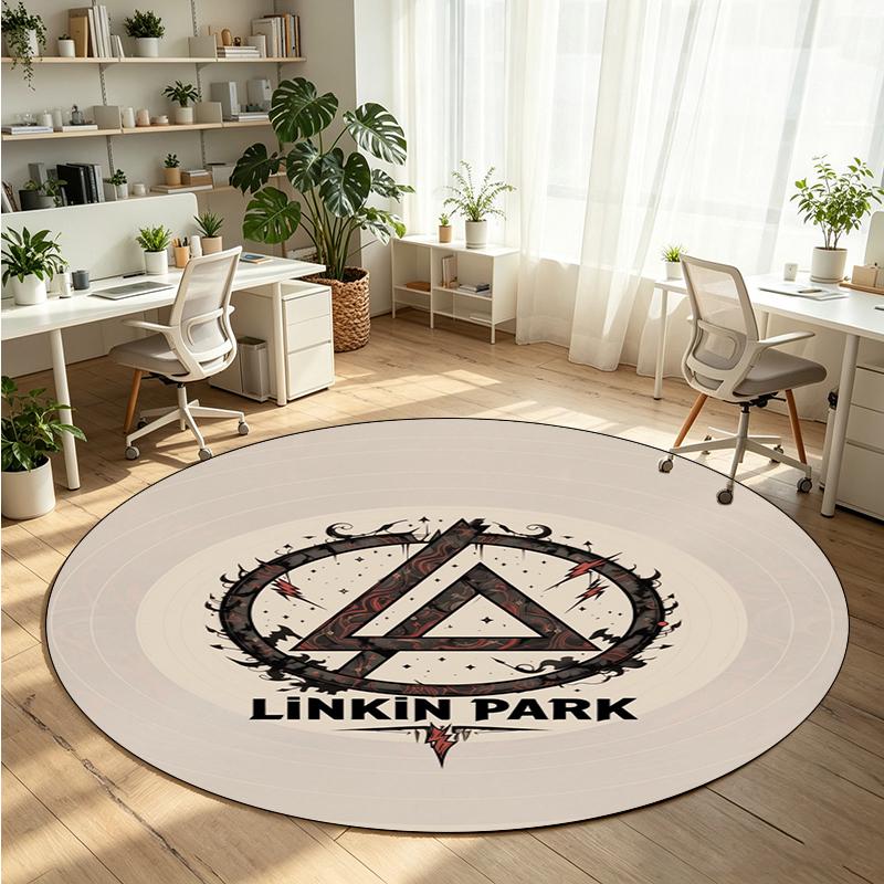 Kulatý krystalový sametový koberec s potiskem Linkin Park, měkký, protiskluzový podlahový koberec do ložnice, sváteční dárek