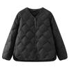 Short down jacket women's slim fit short autumn and winter V-neck loose rhombus casual jacket light and thin