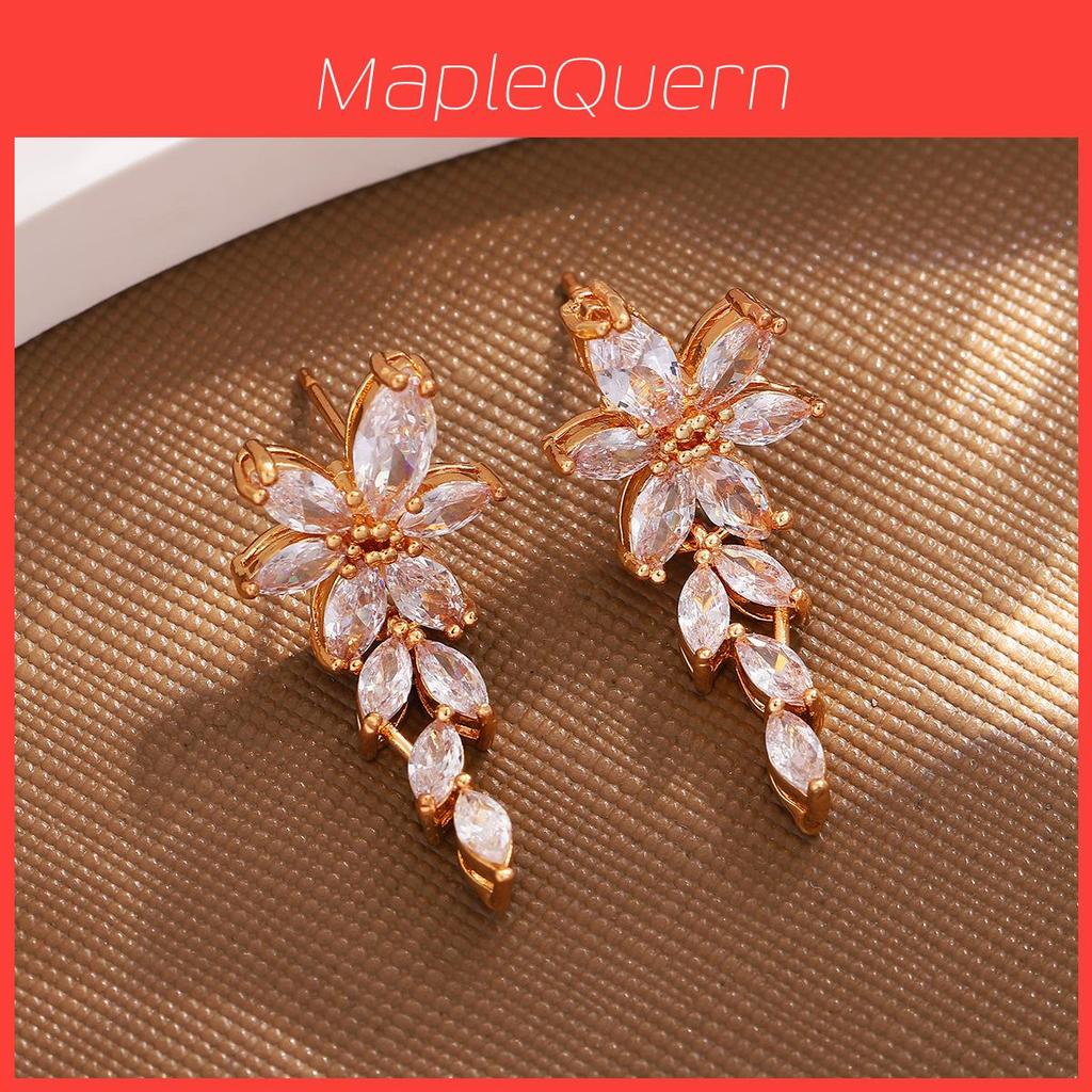 Water Drop Zircon Flower Leaf Earrings For Weddings And Party Jewelry Women