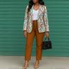 Womens Leopard Print Blazer and Straight Leg Pants Suit Set