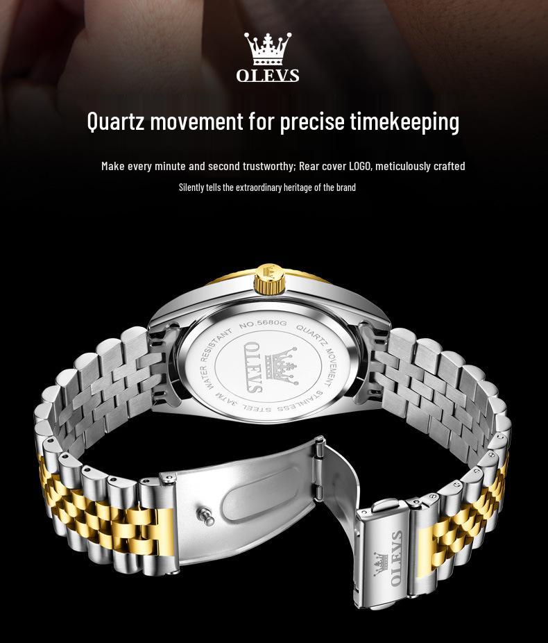 Oulishi Men's Quartz Watch: Single Calendar, Solid Band, Business Waterproof, Luminous