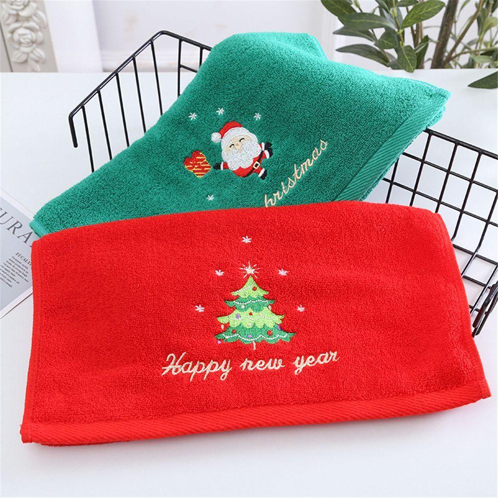 Home Absorbent Soft Coral Fleece Towel Set Santa Embroidery Christmas Tree Embroidery Face Towels Bath Towel