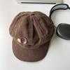 Vintage Octagonal Hat Japanese Style Brown Beret with Button Flannel Face Painting Cap