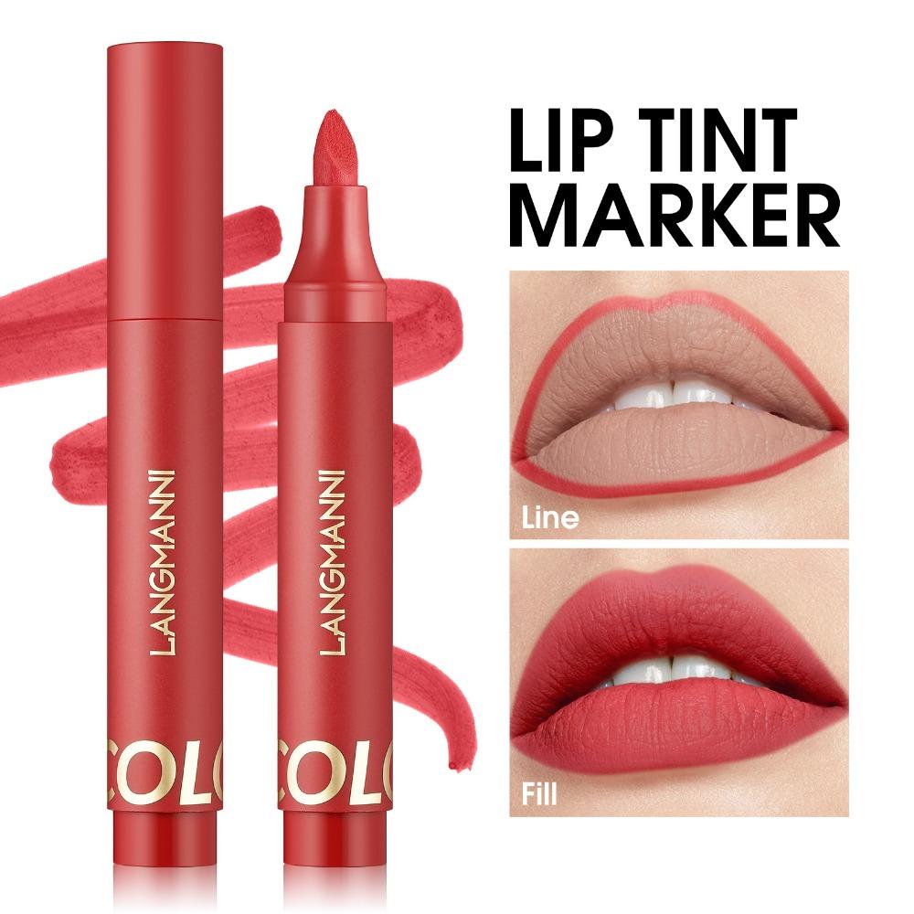 LANGMANNI Neues Produkt Flüssiger Lippenstift Flüssiger Lippenlinienstift Wasserdicht Imprägnierfarbe Dreifarbig Langlebiger Lippenstift