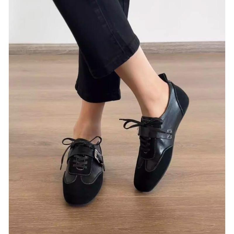 Wildleder Retro Schnürung Lässige Flache Schuhe Damen Komfort Flach Frühling Herbst Schuhwerk Weiblich Weiches Leder Ballett Sneaker Damen