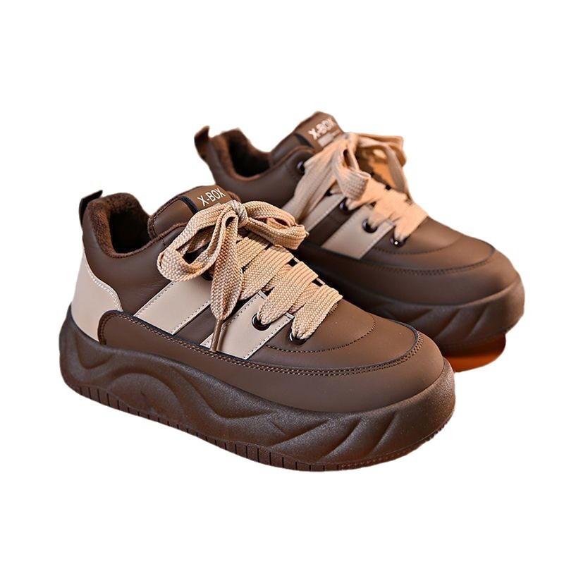 Autumn shoes women's versatile platform bread shoes comfortable leather sports casual board shoes