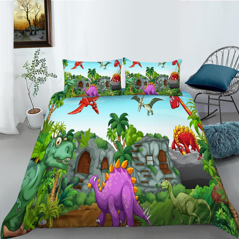 Cartoon Dinosaur Series Quilt Cover Pillowcase Two Or Three-Piece Set Polyester Digital Printing Can Be