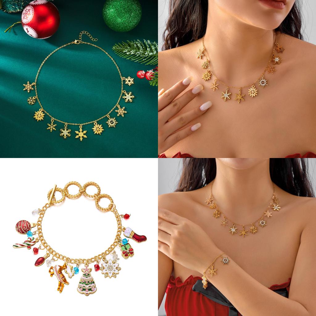 Ensemble de Bijoux Flocon de Neige de Noël Renne Bonhomme de Neige avec Pendentif en Alliage de Zinc pour Tenue de Fête