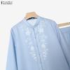 ZANZEA Women Ethnic Print Casual Long Sleeve Blouse and Long Skirts Two Piece Suit Set