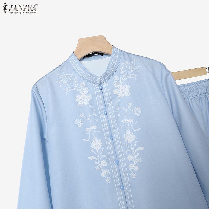 ZANZEA Women Ethnic Print Casual Long Sleeve Blouse and Long Skirts Two Piece Suit Set