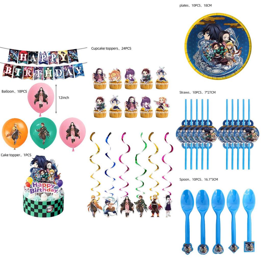 Impressive Demon Slayer Kids Birthday Party Decorations With Banners Balloons And Stickers