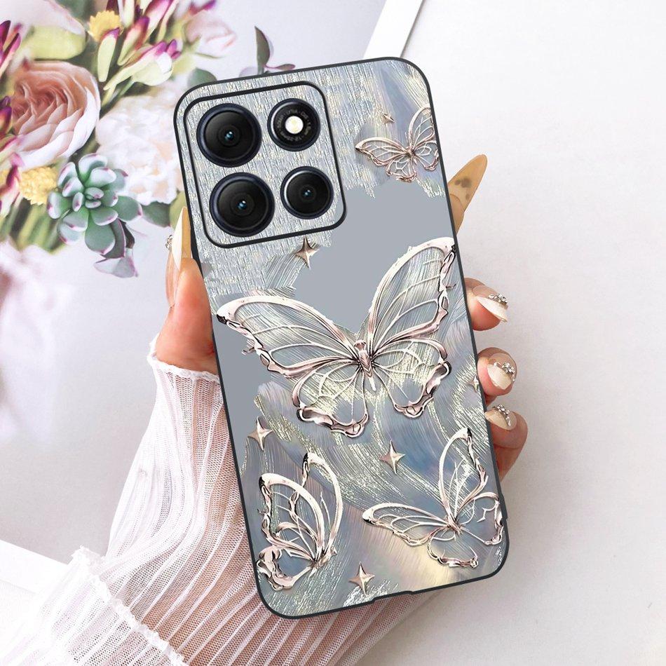 Für Motorola Moto G86 Power Niedliche Blume Schmetterling Katze Bemalte Hülle Für Moto G86 G86Power Schwarzes Silikon Weiche Handyhüllen