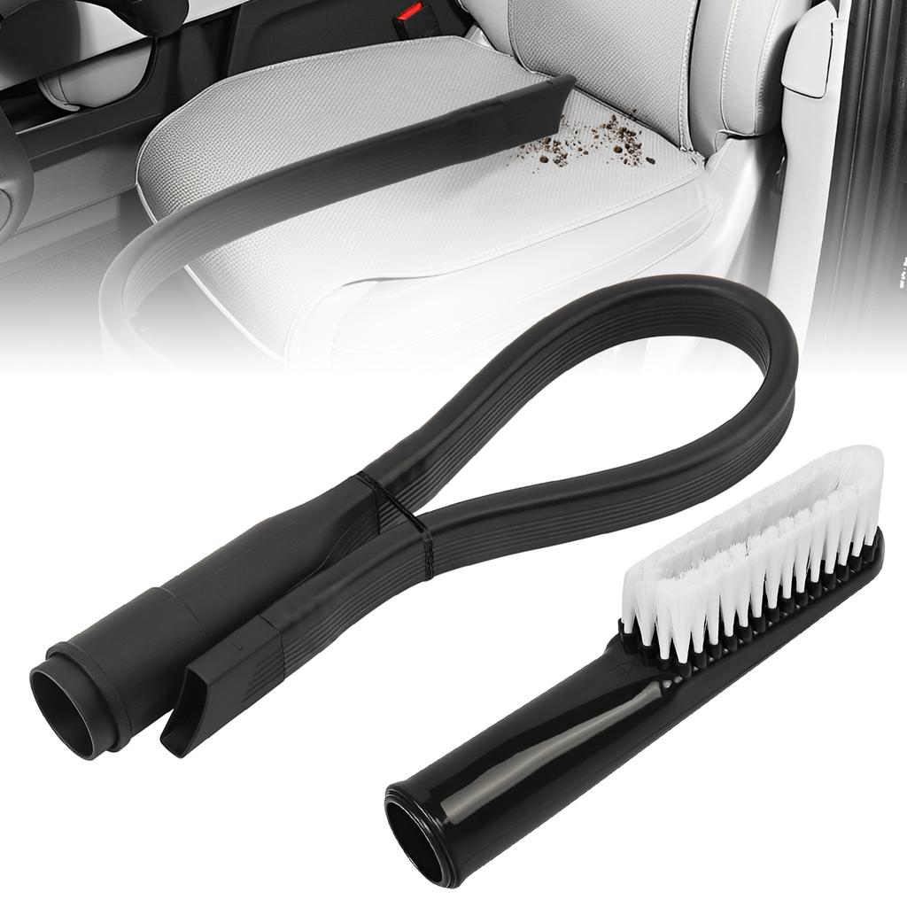 2 Pcs 32mm PP Cleaning Set Black Flexible Crevice Tool and Soft Brush for Car, Home, Keyboard